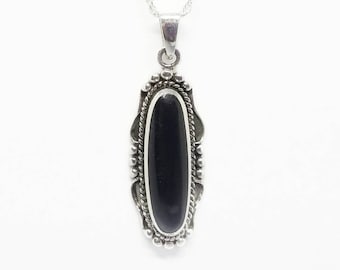 Black Onyx Necklace~Silver Oval Natural Black Onyx Pendant~Genuine Black Onyx Jewelry~Elegant Black Onyx Gift for Her