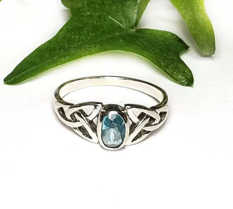 Blue Topaz RingSilver Celtic Natural Blue Topaz RingBlue Topaz Celtic Trinity Knot Promise RingDecember Birthstone JewelryGift for Her image 1