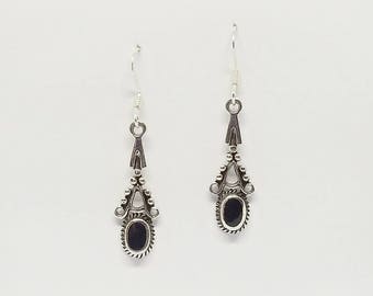 Black Onyx Earrings~Silver Black Onyx Earrings~Ornate Black Onyx Earrings~Black Onyx Jewelry~Delicate Black Onyx Drop Earrings~Gift for Her