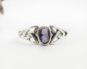 Amethyst Ring~Silver Celtic Natural Amethyst Ring~Amethyst Celtic Trinity Knot Ring~Knotted Ring~February Birthstone Jewelry~Girlfriend Gift