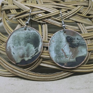 Copper EarringsUpcycled Naturally Patinated Copper EarringsRecycled Vintage Rustic Colorful EarringsReclaimed Eco Friendly Unique Gift image 1