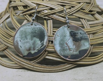 Copper Earrings~Upcycled Naturally Patinated Copper Earrings~Recycled Vintage Rustic Colorful Earrings~Reclaimed Eco Friendly Unique Gift