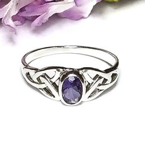 Amethyst Ring~Silver Celtic Natural Amethyst Ring~Amethyst Celtic Trinity Knot Ring~Knotted Ring~February Birthstone Jewelry~Girlfriend Gift