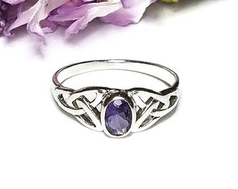 Amethyst Ring~Silver Celtic Natural Amethyst Ring~Amethyst Celtic Trinity Knot Ring~Knotted Ring~February Birthstone Jewelry~Girlfriend Gift