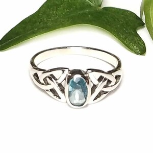Blue Topaz RingSilver Celtic Natural Blue Topaz RingBlue Topaz Celtic Trinity Knot Promise RingDecember Birthstone JewelryGift for Her image 7