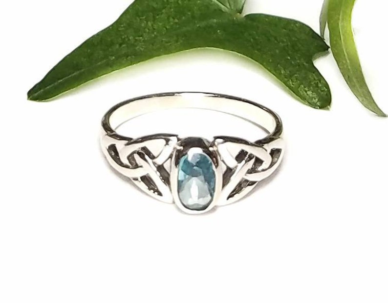 Blue Topaz RingSilver Celtic Natural Blue Topaz RingBlue Topaz Celtic Trinity Knot Promise RingDecember Birthstone JewelryGift for Her image 7