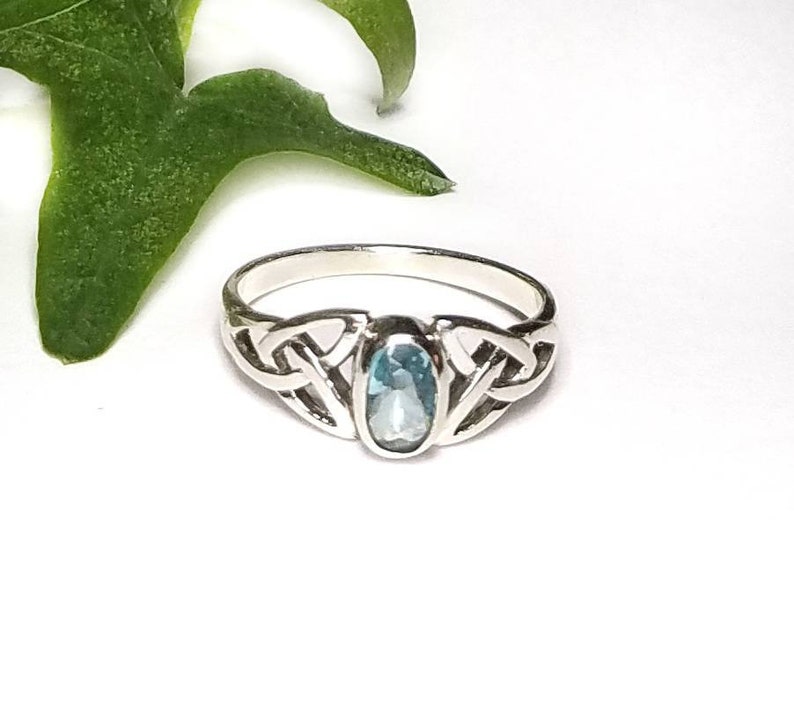 Blue Topaz RingSilver Celtic Natural Blue Topaz RingBlue Topaz Celtic Trinity Knot Promise RingDecember Birthstone JewelryGift for Her image 8