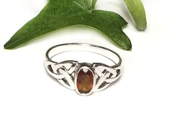 Garnet Ring~Silver Celtic Natural Garnet Ring~Garnet Trinity Celtic Ring~Celtic Garnet Promise Ring~January Birthstone Jewelry~Gift for Her