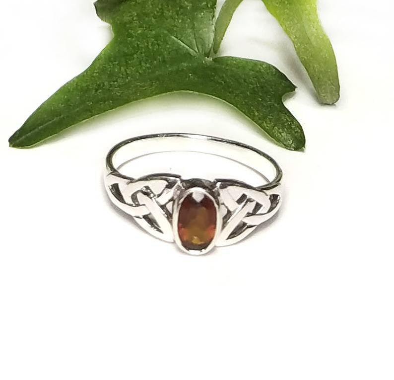 Garnet RingSilver Celtic Natural Garnet RingGarnet Trinity Celtic RingCeltic Garnet Promise RingJanuary Birthstone JewelryGift for Her image 1