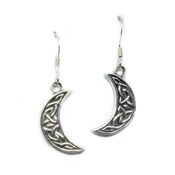 Moon Earrings~Silver Celtic Moon Earrings~Crescent Moon Earrings~Knotted Moon Earrings~Half Moon Jewelry~Boho Moon Earrings~Gift for Her