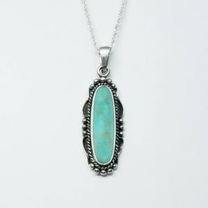 Turquoise NecklaceSilver Oval Turquoise PendantTurquoise Ornate NecklaceNatural Turquoise Stone PendantTurquoise JewelryGift for Her image 8