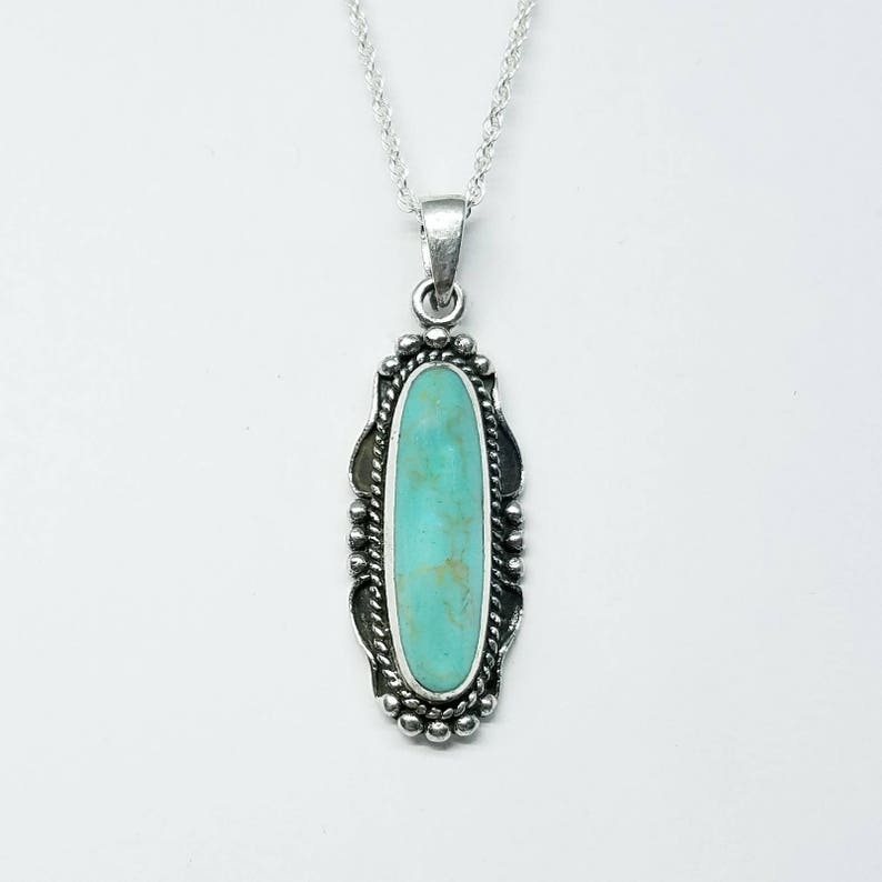 Turquoise NecklaceSilver Oval Turquoise PendantTurquoise Ornate NecklaceNatural Turquoise Stone PendantTurquoise JewelryGift for Her image 8