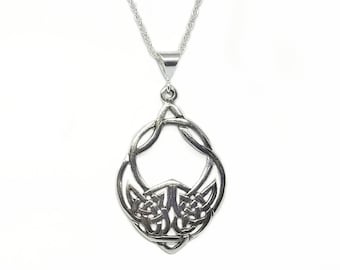 Wolf Necklace~Silver Celtic Wolf Necklace~Tribal Wolf Pendant~Wolf Head Charm Necklace~Symbolic Celtic Knot Necklace~Wolf Jewelry Gift