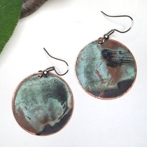 Copper EarringsUpcycled Naturally Patinated Copper EarringsRecycled Vintage Rustic Colorful EarringsReclaimed Eco Friendly Unique Gift image 10