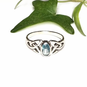 Blue Topaz RingSilver Celtic Natural Blue Topaz RingBlue Topaz Celtic Trinity Knot Promise RingDecember Birthstone JewelryGift for Her image 10