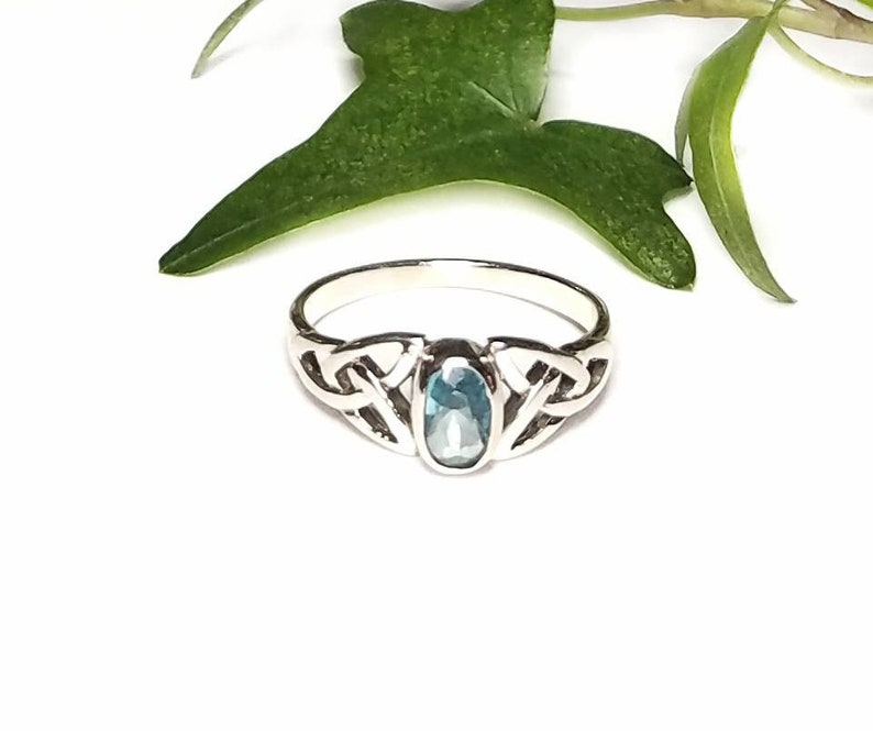 Blue Topaz RingSilver Celtic Natural Blue Topaz RingBlue Topaz Celtic Trinity Knot Promise RingDecember Birthstone JewelryGift for Her image 10