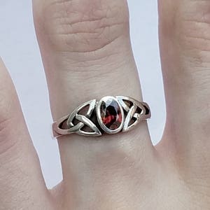 Garnet RingSilver Celtic Natural Garnet RingGarnet Trinity Celtic RingCeltic Garnet Promise RingJanuary Birthstone JewelryGift for Her image 3