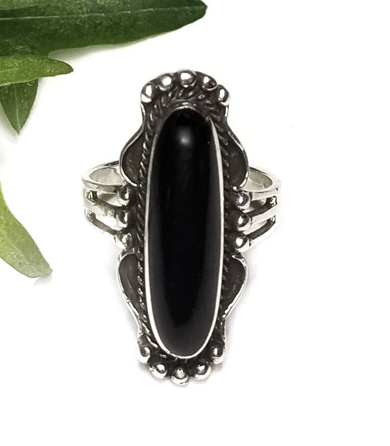 Black Onyx RingSilver Black Onyx RingBlack Onyx Long Oval RingLarge Black Onyx Statement RingNatural Black Onyx RingBlack Onyx Jewelry image 8