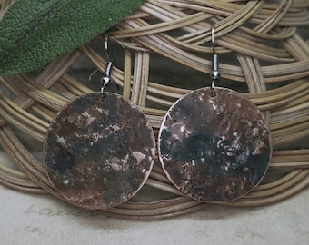 Copper Earrings~Upcycled Naturally Patinated Copper Earrings~Recycled Vintage Reclaimed Rustic Colorful Earrings~Eco Friendly Unique Gift