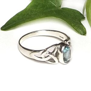 Blue Topaz RingSilver Celtic Natural Blue Topaz RingBlue Topaz Celtic Trinity Knot Promise RingDecember Birthstone JewelryGift for Her image 5