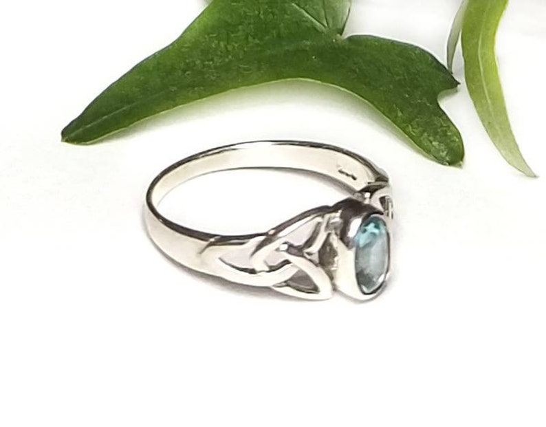 Blue Topaz RingSilver Celtic Natural Blue Topaz RingBlue Topaz Celtic Trinity Knot Promise RingDecember Birthstone JewelryGift for Her image 5