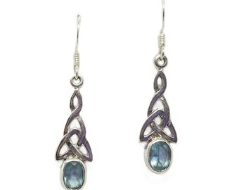 Blue Topaz Earrings~Silver Celtic Blue Topaz Earrings~Celtic Knot Earrings~Infinity Knot Earrings~December Birthstone Jewelry~Gift for Her