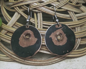 Upcycled Copper Earrings~Reclaimed Naturally Patinated Copper Earrings~Recycled Vintage Rustic Colorful Earrings~Eco Friendly Unique Gift