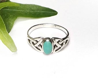 Turquoise Ring~Sterling Silver Celtic Knot Ring~Celtic Natural Turquoise Ring~Knotted Ring~December Birthstone~Promise Ring~Girlfriend Gift