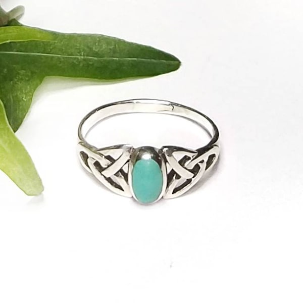 Turquoise Ring~Sterling Silver Celtic Knot Ring~Celtic Natural Turquoise Ring~Knotted Ring~December Birthstone~Promise Ring~Girlfriend Gift