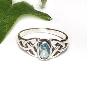 Blue Topaz RingSilver Celtic Natural Blue Topaz RingBlue Topaz Celtic Trinity Knot Promise RingDecember Birthstone JewelryGift for Her image 4