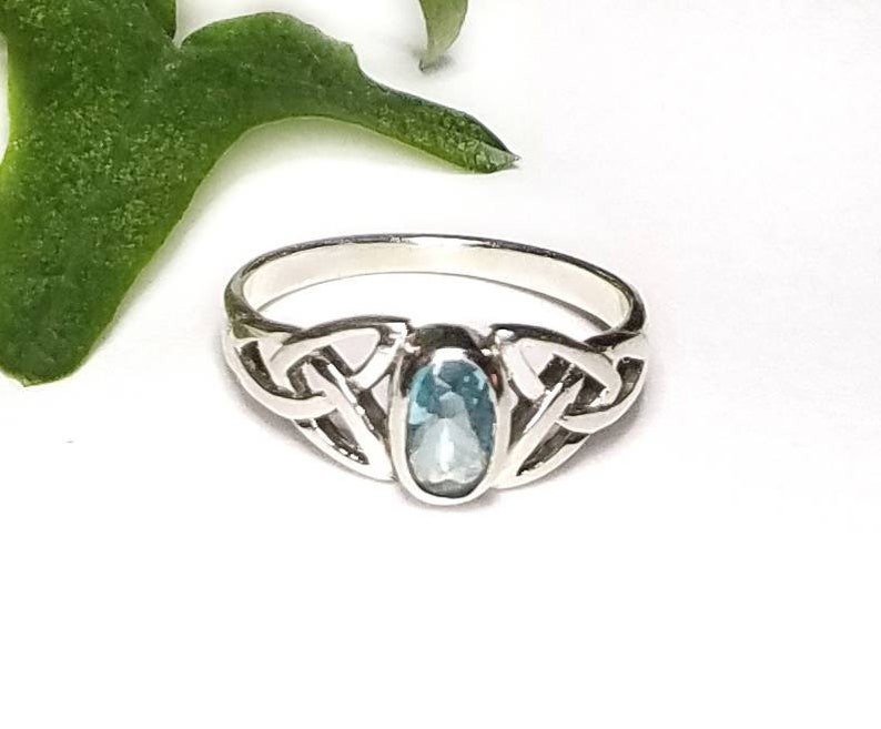 Blue Topaz RingSilver Celtic Natural Blue Topaz RingBlue Topaz Celtic Trinity Knot Promise RingDecember Birthstone JewelryGift for Her image 4