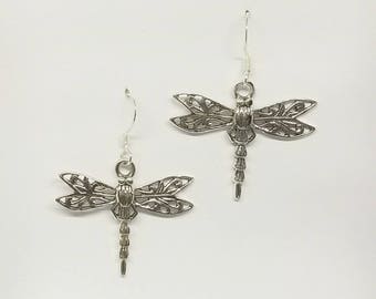 Dragonfly Earrings~Silver Celtic Dragonfly Earrings~Dragonfly Lover Jewelry~Silver Dragonflies~Ornate Dragonfly Earrings~Gift for Her