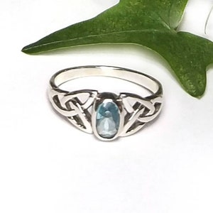 Blue Topaz RingSilver Celtic Natural Blue Topaz RingBlue Topaz Celtic Trinity Knot Promise RingDecember Birthstone JewelryGift for Her image 9