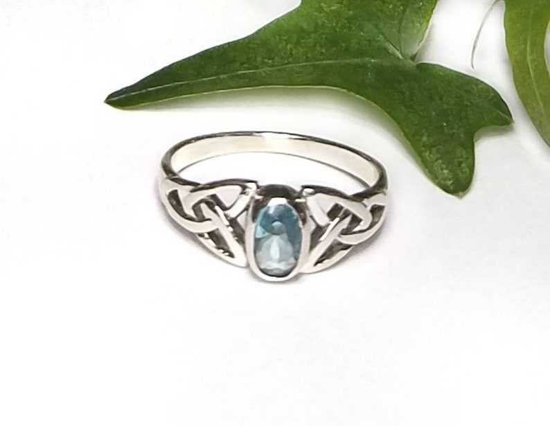 Blue Topaz RingSilver Celtic Natural Blue Topaz RingBlue Topaz Celtic Trinity Knot Promise RingDecember Birthstone JewelryGift for Her image 9