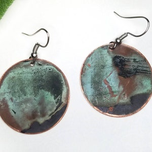 Copper EarringsUpcycled Naturally Patinated Copper EarringsRecycled Vintage Rustic Colorful EarringsReclaimed Eco Friendly Unique Gift image 3