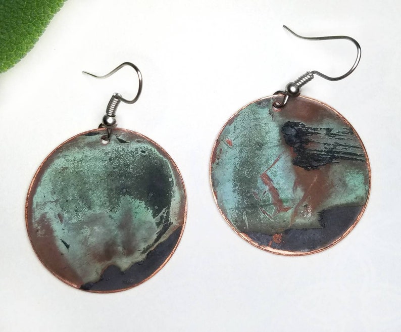 Copper EarringsUpcycled Naturally Patinated Copper EarringsRecycled Vintage Rustic Colorful EarringsReclaimed Eco Friendly Unique Gift image 3