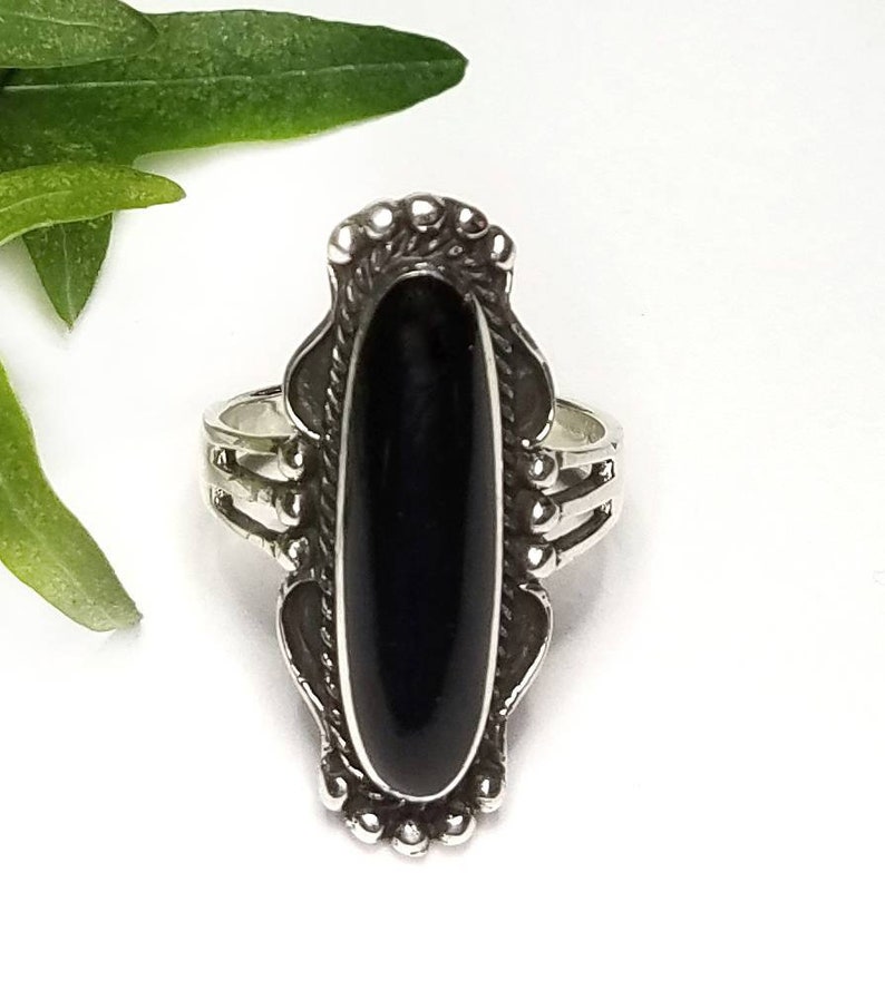 Black Onyx RingSilver Black Onyx RingBlack Onyx Long Oval RingLarge Black Onyx Statement RingNatural Black Onyx RingBlack Onyx Jewelry image 2