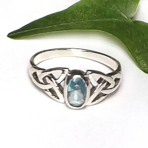 Blue Topaz RingSilver Celtic Natural Blue Topaz RingBlue Topaz Celtic Trinity Knot Promise RingDecember Birthstone JewelryGift for Her image 2