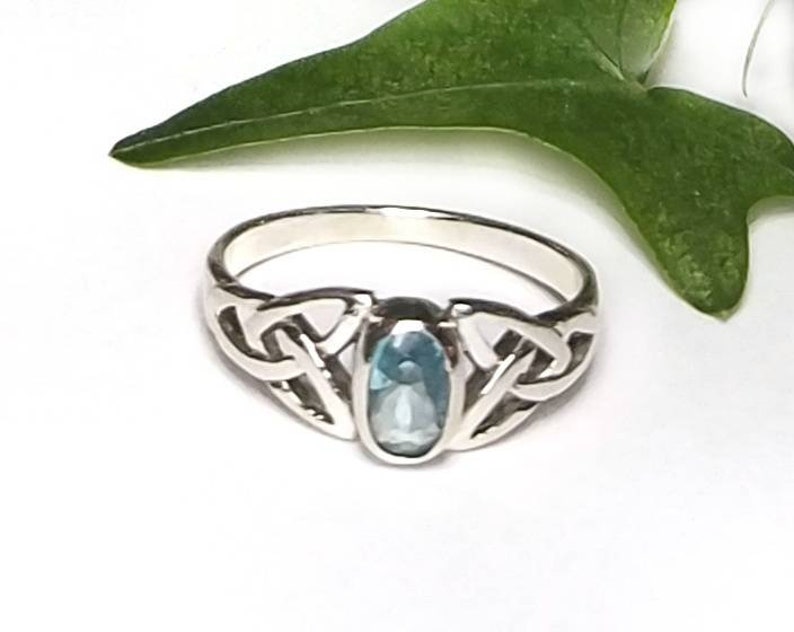 Blue Topaz RingSilver Celtic Natural Blue Topaz RingBlue Topaz Celtic Trinity Knot Promise RingDecember Birthstone JewelryGift for Her image 2