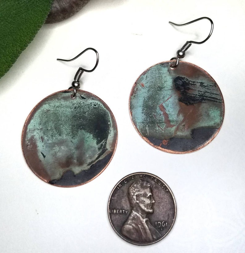 Copper EarringsUpcycled Naturally Patinated Copper EarringsRecycled Vintage Rustic Colorful EarringsReclaimed Eco Friendly Unique Gift image 4