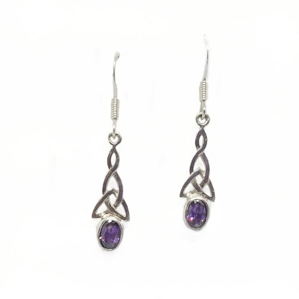 Amethyst Earrings~Silver Amethyst Celtic Earrings~Natural Amethyst Knot Earrings~Celtic Knot Earrings~February Birthstone~Gift for Her