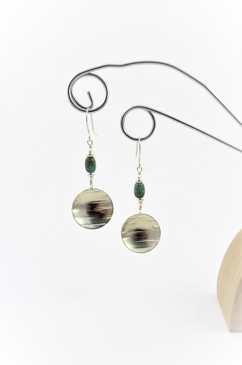 silver jewelry silver jewellery hammered sterling silver silver disc earrings gemstone earrings handmade jewelry Turquoise earrings