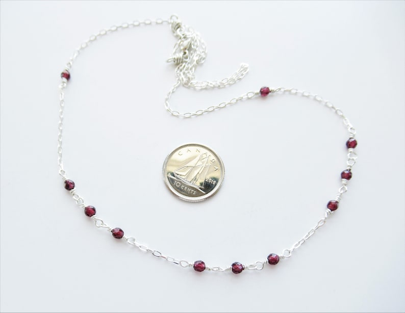 sterling silver jewelry handmade long cable chain minimal style diamond cut chain Garnet necklace bead necklace faceted garnet rounds