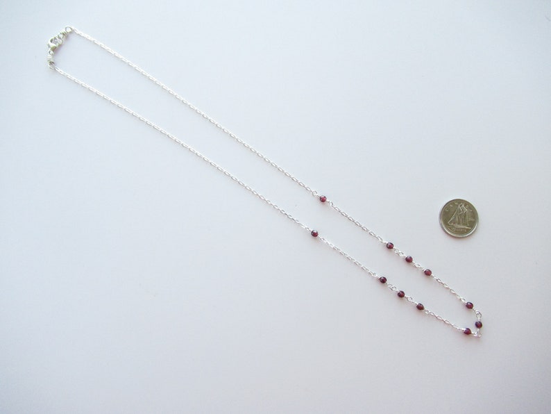sterling silver jewelry handmade long cable chain minimal style diamond cut chain Garnet necklace bead necklace faceted garnet rounds
