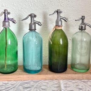 Soda Seltzer Bottles Colored Glass Siphons French German Antique Bottles Turquoise Green Light Green Olive Green Vintage Vintage Barware