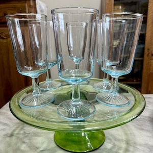 Mid Century Glasses Vintage Glasses Ice Blue Glassware Crystal Glasses Barware Blue Star Sapphire Starburst Sunburst pattern MCM Glasses
