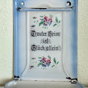 Cottage Core Antique Enamel Utensil Rack German Towel Rack Kitchen Utensil Rack Bathroom Hand Towel Rack Home Sweet Home Blue White Flowers