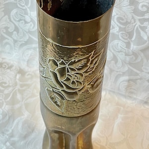 Chateaucore WW1 Trench Art Vase Artillery Shell Casing FRENCH World War 1 Antique Vase Roses Military Collectible Military Memorabilia