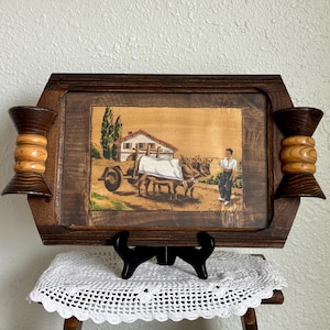 Chateaucore 1920s Art Deco Antique Tray Signed French Artist Pyrography Serving Tray Hand Painted Antique Collectible Tray Musuem Quality