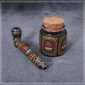 Mushroom Pipe and Jar Set / Hand Made In USA / Millefiori Collectable Art